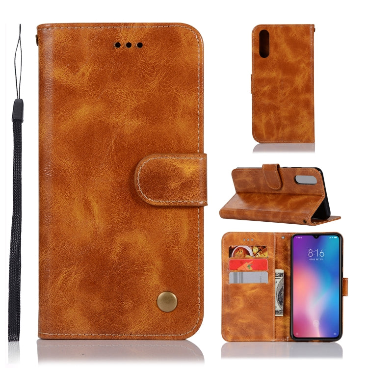 For Xiaomi Mi 9 Retro Copper Button Crazy Horse Horizontal Flip PU Leather Case with Holder & Card Slots & Wallet & Lanyard
