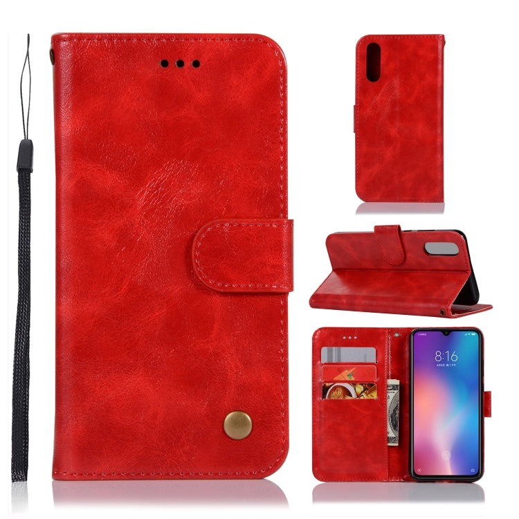For Xiaomi Mi 9 Retro Copper Button Crazy Horse Horizontal Flip PU Leather Case with Holder & Card Slots & Wallet & Lanyard