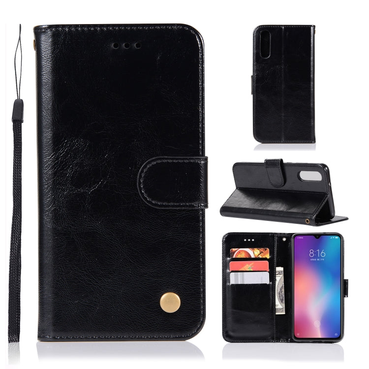 For Xiaomi Mi 9 Retro Copper Button Crazy Horse Horizontal Flip PU Leather Case with Holder & Card Slots & Wallet & Lanyard