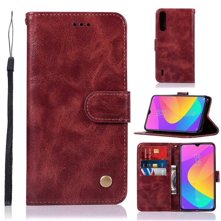 For Xiaomi Mi CC9 Retro Copper Button Crazy Horse Horizontal Flip PU Leather Case with Holder & Card Slots & Wallet & Lanyard