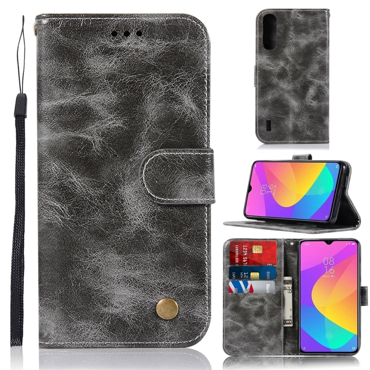 For Xiaomi Mi CC9 Retro Copper Button Crazy Horse Horizontal Flip PU Leather Case with Holder & Card Slots & Wallet & Lanyard