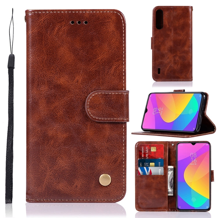 For Xiaomi Mi CC9 Retro Copper Button Crazy Horse Horizontal Flip PU Leather Case with Holder & Card Slots & Wallet & Lanyard
