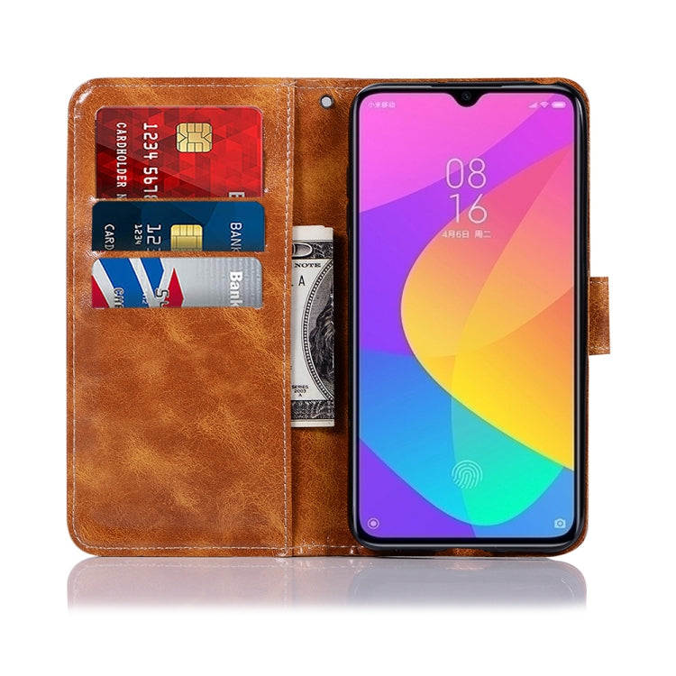 For Xiaomi Mi CC9 Retro Copper Button Crazy Horse Horizontal Flip PU Leather Case with Holder & Card Slots & Wallet & Lanyard