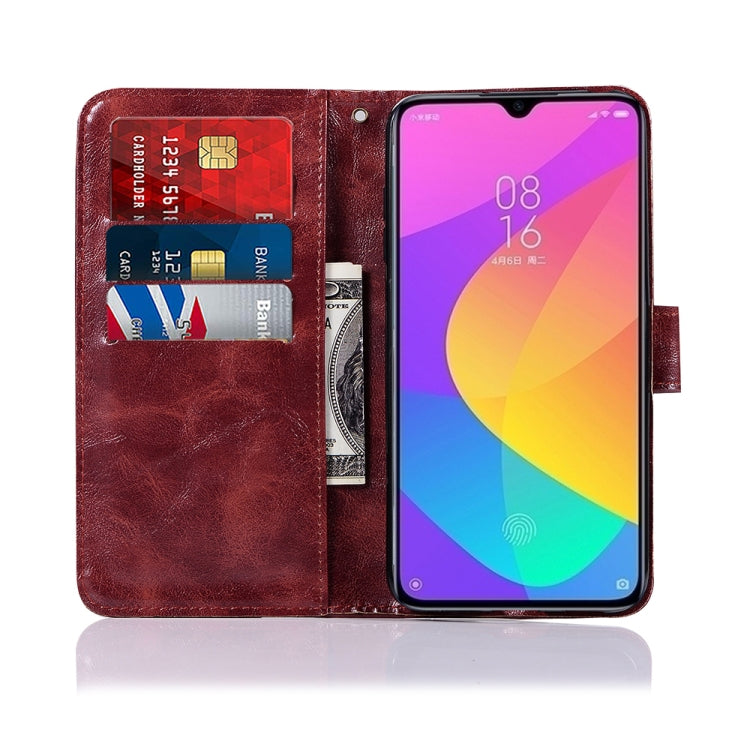 For Xiaomi Mi CC9e Retro Copper Button Crazy Horse Horizontal Flip PU Leather Case with Holder & Card Slots & Wallet & Lanyard