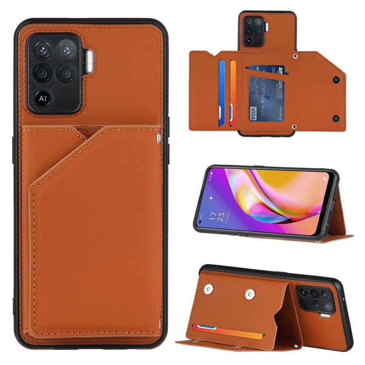 For OPPO A94 Skin Feel PU + TPU + PC Back Cover Shockproof Case with Card Slots & Holder & Photo Frame