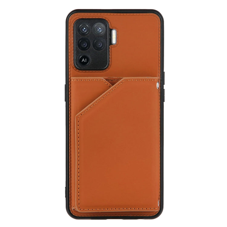 For OPPO A94 Skin Feel PU + TPU + PC Back Cover Shockproof Case with Card Slots & Holder & Photo Frame