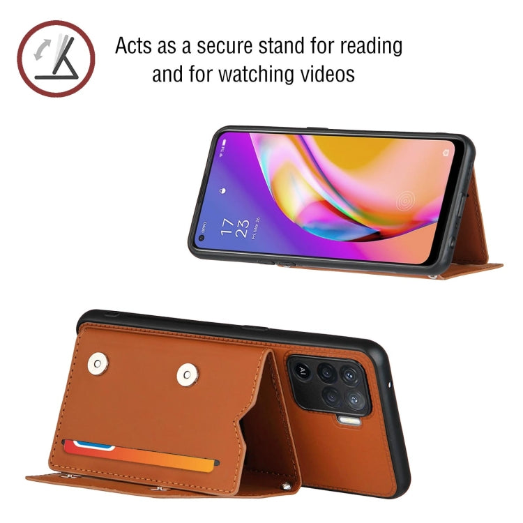 For OPPO A94 Skin Feel PU + TPU + PC Back Cover Shockproof Case with Card Slots & Holder & Photo Frame