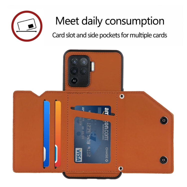 For OPPO A94 Skin Feel PU + TPU + PC Back Cover Shockproof Case with Card Slots & Holder & Photo Frame