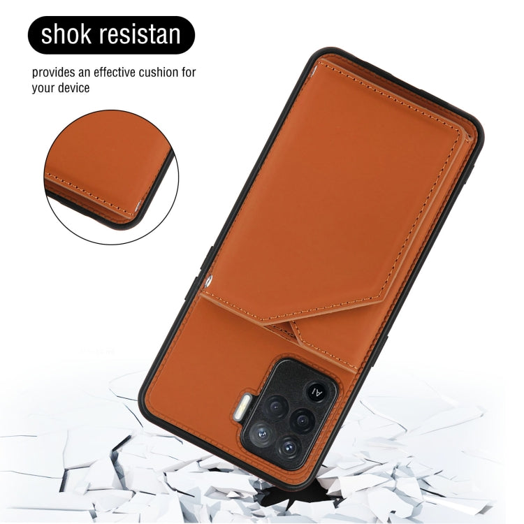 For OPPO A94 Skin Feel PU + TPU + PC Back Cover Shockproof Case with Card Slots & Holder & Photo Frame