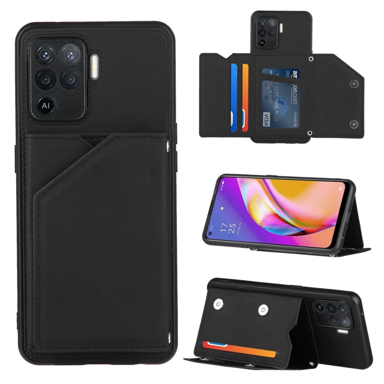 For OPPO A94 Skin Feel PU + TPU + PC Back Cover Shockproof Case with Card Slots & Holder & Photo Frame