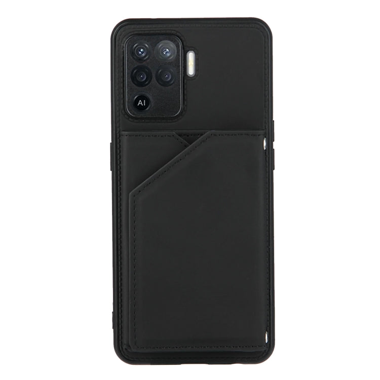 For OPPO A94 Skin Feel PU + TPU + PC Back Cover Shockproof Case with Card Slots & Holder & Photo Frame
