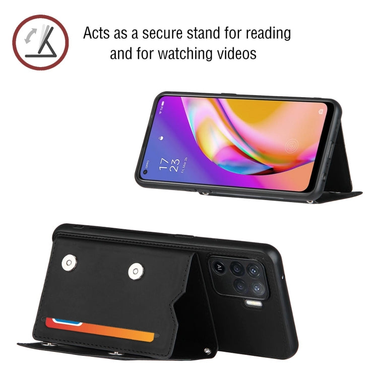 For OPPO A94 Skin Feel PU + TPU + PC Back Cover Shockproof Case with Card Slots & Holder & Photo Frame