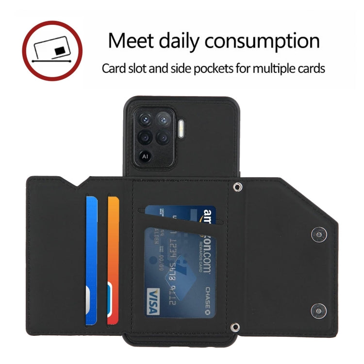 For OPPO A94 Skin Feel PU + TPU + PC Back Cover Shockproof Case with Card Slots & Holder & Photo Frame