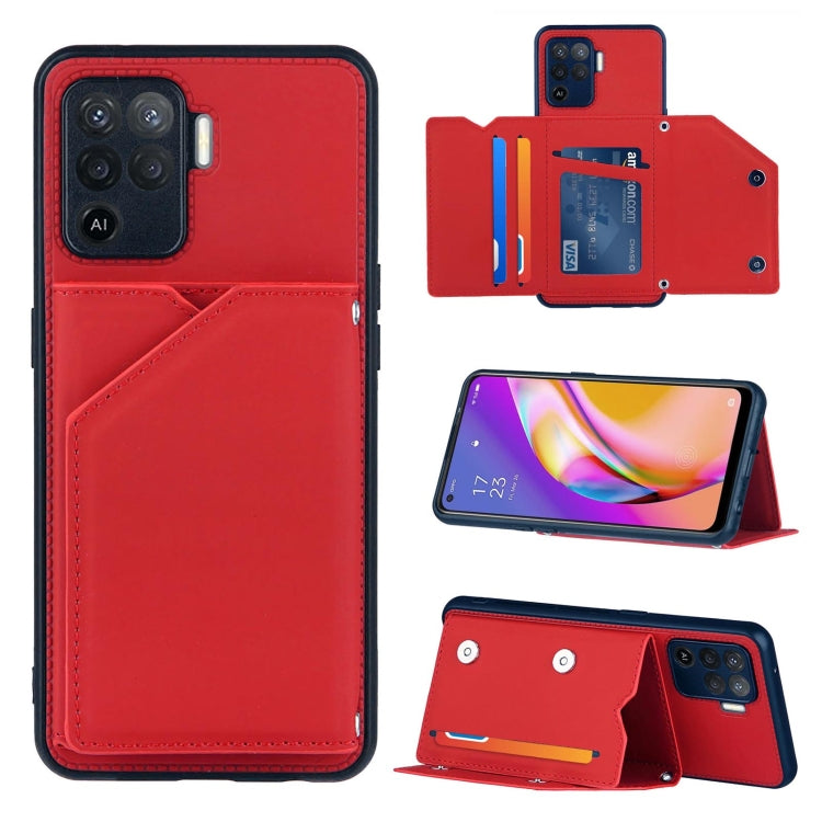 For OPPO A94 Skin Feel PU + TPU + PC Back Cover Shockproof Case with Card Slots & Holder & Photo Frame