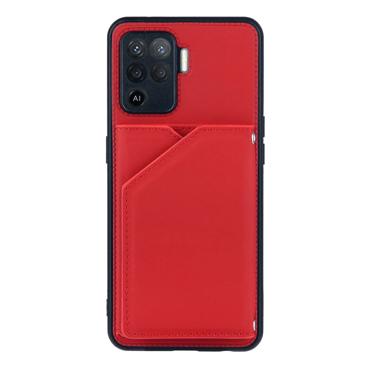 For OPPO A94 Skin Feel PU + TPU + PC Back Cover Shockproof Case with Card Slots & Holder & Photo Frame