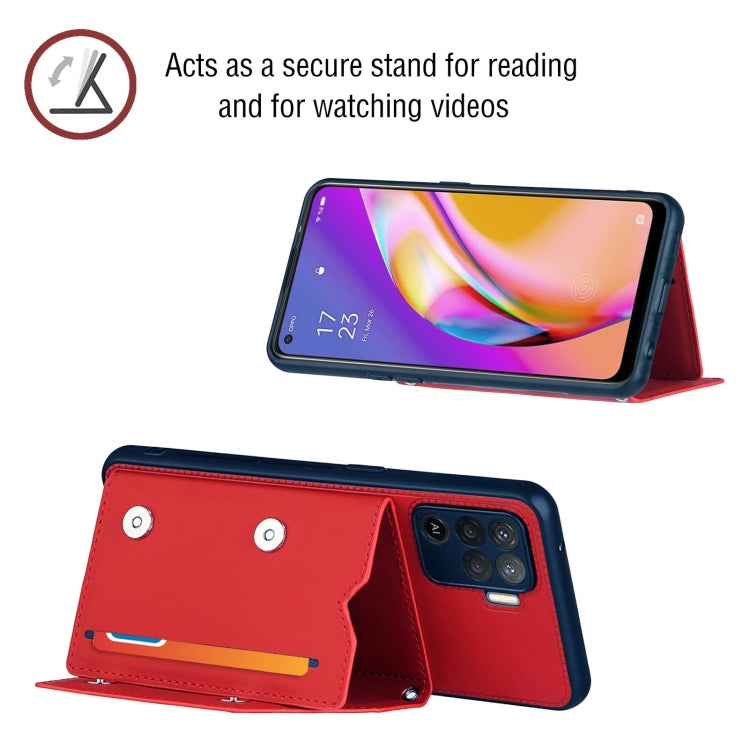 For OPPO A94 Skin Feel PU + TPU + PC Back Cover Shockproof Case with Card Slots & Holder & Photo Frame