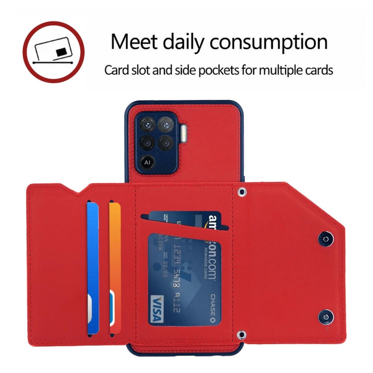 For OPPO A94 Skin Feel PU + TPU + PC Back Cover Shockproof Case with Card Slots & Holder & Photo Frame