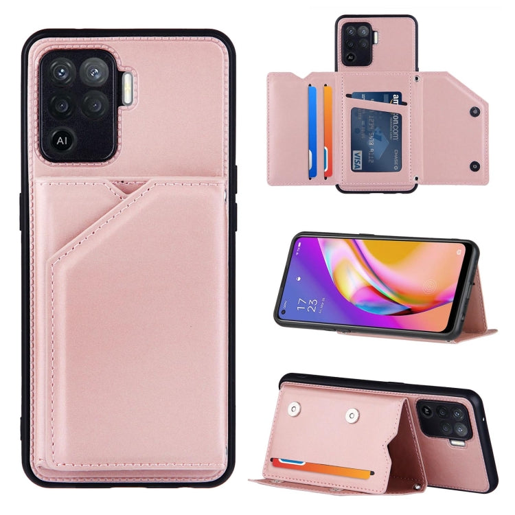 For OPPO A94 Skin Feel PU + TPU + PC Back Cover Shockproof Case with Card Slots & Holder & Photo Frame