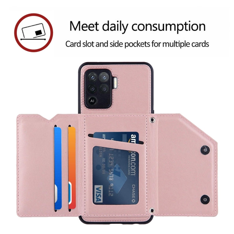 For OPPO A94 Skin Feel PU + TPU + PC Back Cover Shockproof Case with Card Slots & Holder & Photo Frame