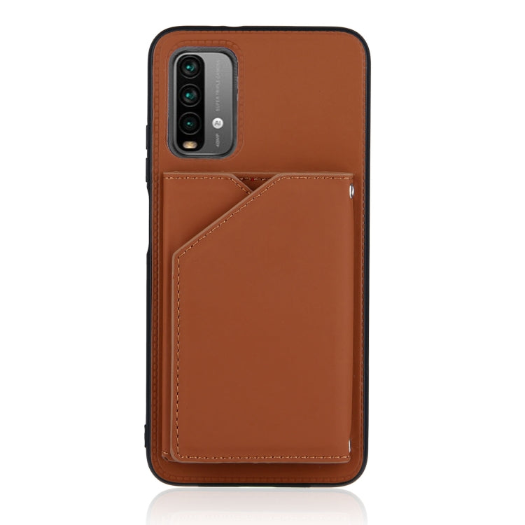 For Xiaomi Poco M3 / Redmi Note 9 4G Skin Feel PU + TPU + PC Back Cover Shockproof Case with Card Slots & Holder & Photo Frame