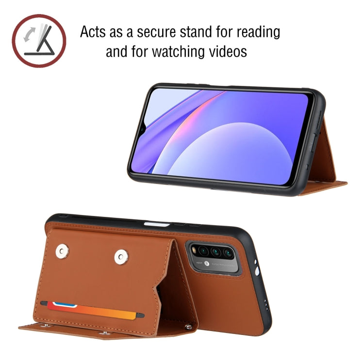 For Xiaomi Poco M3 / Redmi Note 9 4G Skin Feel PU + TPU + PC Back Cover Shockproof Case with Card Slots & Holder & Photo Frame