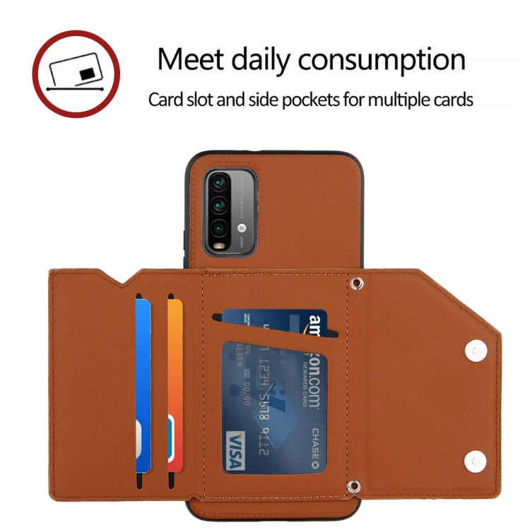 For Xiaomi Poco M3 / Redmi Note 9 4G Skin Feel PU + TPU + PC Back Cover Shockproof Case with Card Slots & Holder & Photo Frame