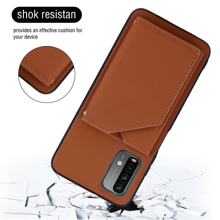 For Xiaomi Poco M3 / Redmi Note 9 4G Skin Feel PU + TPU + PC Back Cover Shockproof Case with Card Slots & Holder & Photo Frame