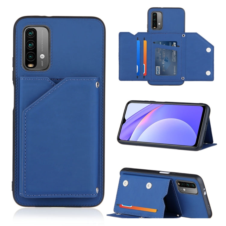 For Xiaomi Poco M3 / Redmi Note 9 4G Skin Feel PU + TPU + PC Back Cover Shockproof Case with Card Slots & Holder & Photo Frame