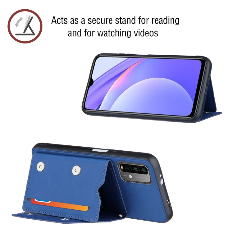 For Xiaomi Poco M3 / Redmi Note 9 4G Skin Feel PU + TPU + PC Back Cover Shockproof Case with Card Slots & Holder & Photo Frame