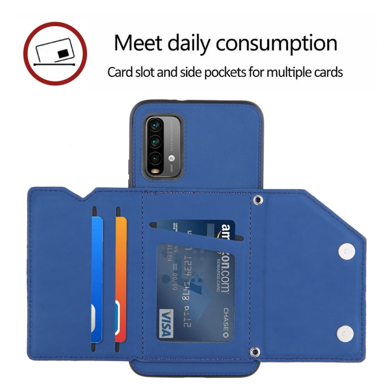 For Xiaomi Poco M3 / Redmi Note 9 4G Skin Feel PU + TPU + PC Back Cover Shockproof Case with Card Slots & Holder & Photo Frame