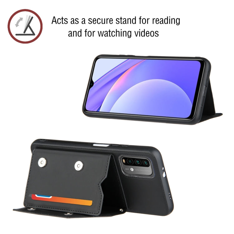For Xiaomi Poco M3 / Redmi Note 9 4G Skin Feel PU + TPU + PC Back Cover Shockproof Case with Card Slots & Holder & Photo Frame