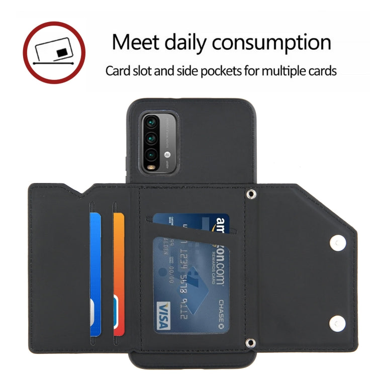 For Xiaomi Poco M3 / Redmi Note 9 4G Skin Feel PU + TPU + PC Back Cover Shockproof Case with Card Slots & Holder & Photo Frame