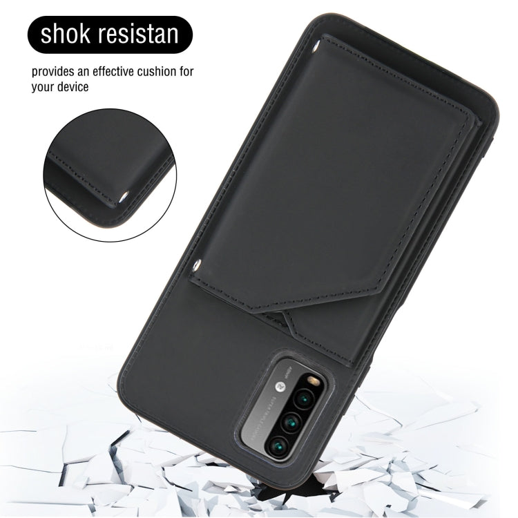 For Xiaomi Poco M3 / Redmi Note 9 4G Skin Feel PU + TPU + PC Back Cover Shockproof Case with Card Slots & Holder & Photo Frame