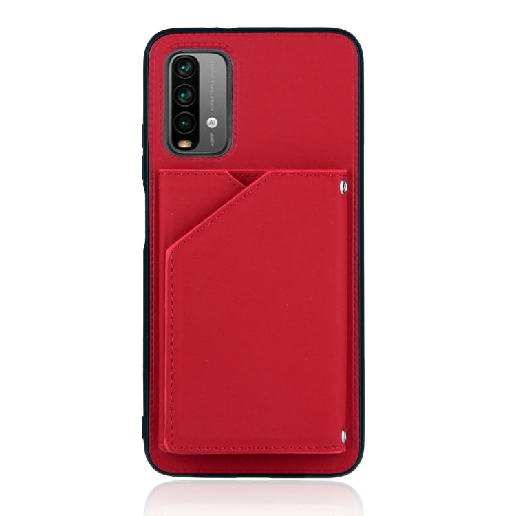 For Xiaomi Poco M3 / Redmi Note 9 4G Skin Feel PU + TPU + PC Back Cover Shockproof Case with Card Slots & Holder & Photo Frame