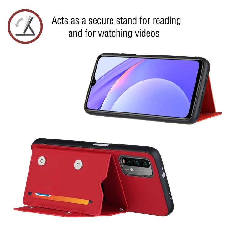 For Xiaomi Poco M3 / Redmi Note 9 4G Skin Feel PU + TPU + PC Back Cover Shockproof Case with Card Slots & Holder & Photo Frame
