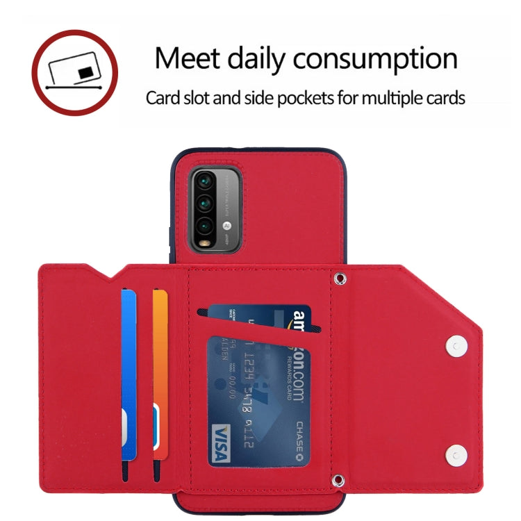 For Xiaomi Poco M3 / Redmi Note 9 4G Skin Feel PU + TPU + PC Back Cover Shockproof Case with Card Slots & Holder & Photo Frame