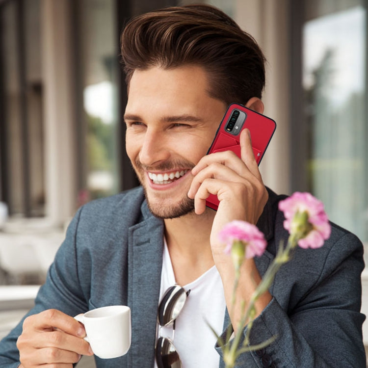 For Xiaomi Poco M3 / Redmi Note 9 4G Skin Feel PU + TPU + PC Back Cover Shockproof Case with Card Slots & Holder & Photo Frame