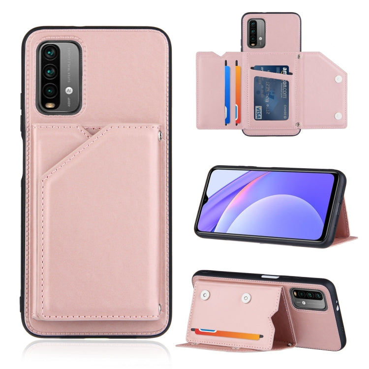 For Xiaomi Poco M3 / Redmi Note 9 4G Skin Feel PU + TPU + PC Back Cover Shockproof Case with Card Slots & Holder & Photo Frame