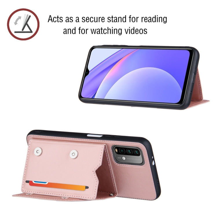 For Xiaomi Poco M3 / Redmi Note 9 4G Skin Feel PU + TPU + PC Back Cover Shockproof Case with Card Slots & Holder & Photo Frame
