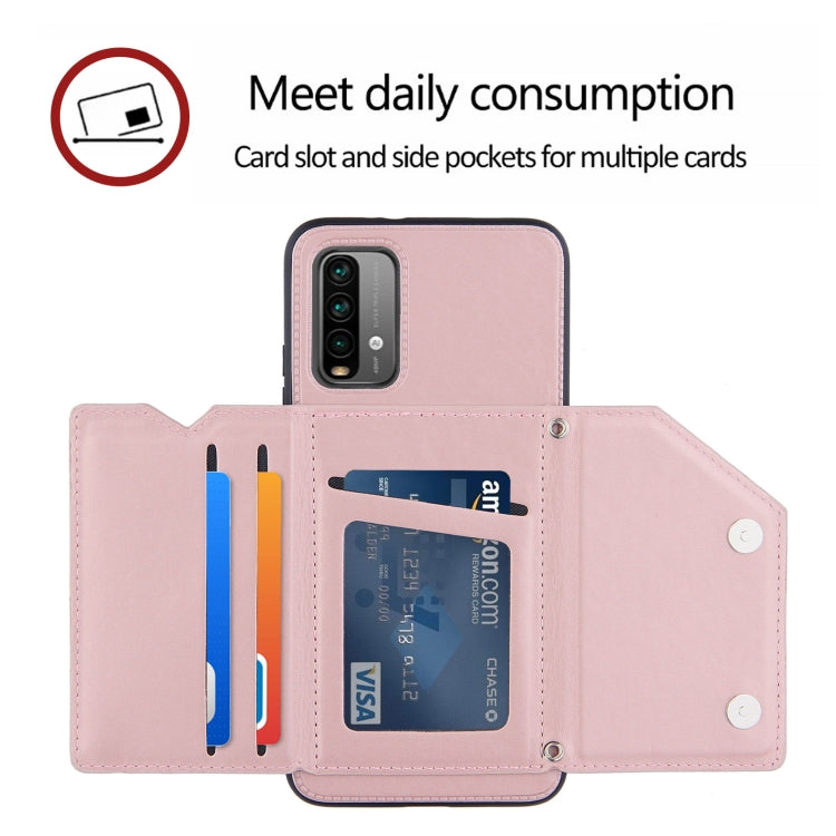 For Xiaomi Poco M3 / Redmi Note 9 4G Skin Feel PU + TPU + PC Back Cover Shockproof Case with Card Slots & Holder & Photo Frame