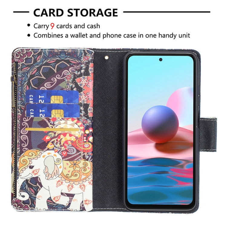 For Xiaomi Redmi Note 10 4G Colored Drawing Pattern Zipper Horizontal Flip Leather Case with Holder & Card Slots & Wallet