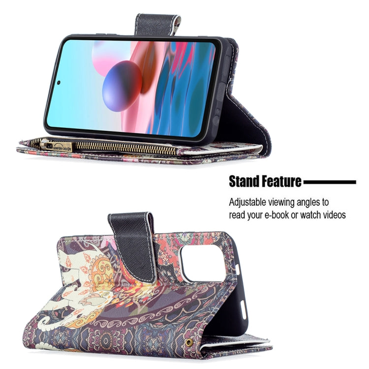 For Xiaomi Redmi Note 10 4G Colored Drawing Pattern Zipper Horizontal Flip Leather Case with Holder & Card Slots & Wallet