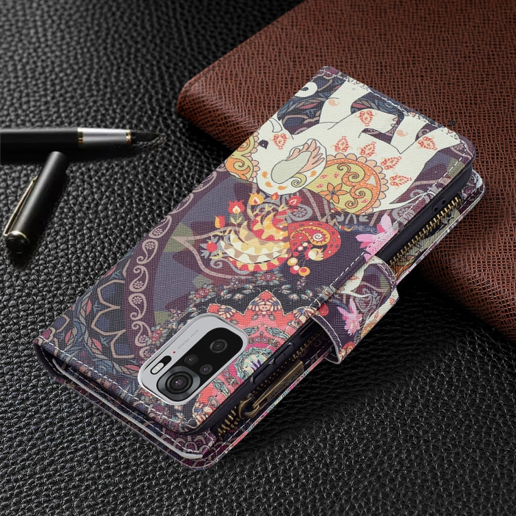 For Xiaomi Redmi Note 10 4G Colored Drawing Pattern Zipper Horizontal Flip Leather Case with Holder & Card Slots & Wallet