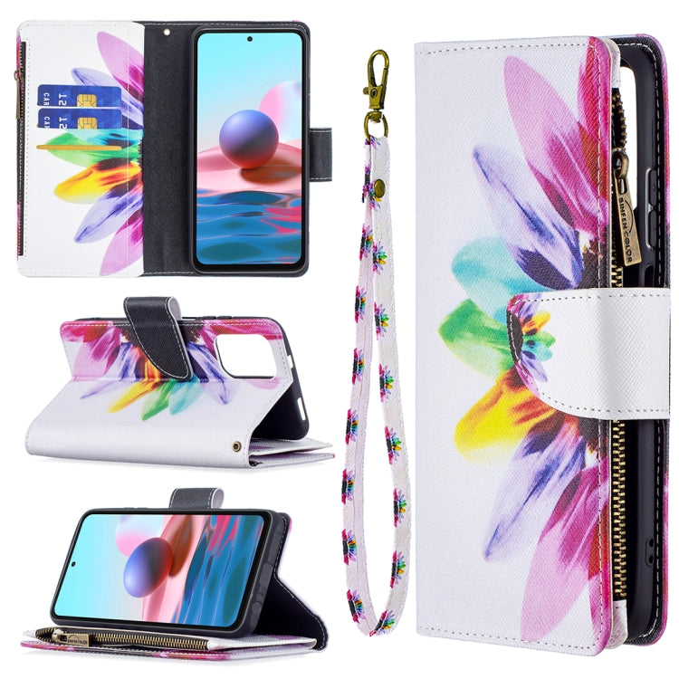 For Xiaomi Redmi Note 10 4G Colored Drawing Pattern Zipper Horizontal Flip Leather Case with Holder & Card Slots & Wallet