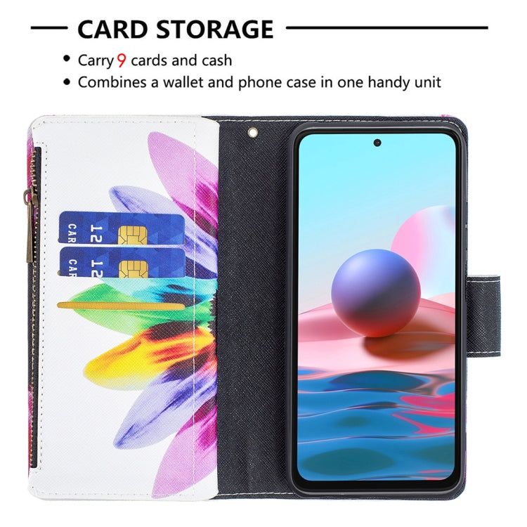 For Xiaomi Redmi Note 10 4G Colored Drawing Pattern Zipper Horizontal Flip Leather Case with Holder & Card Slots & Wallet