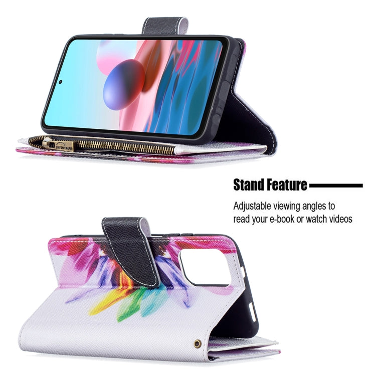 For Xiaomi Redmi Note 10 4G Colored Drawing Pattern Zipper Horizontal Flip Leather Case with Holder & Card Slots & Wallet