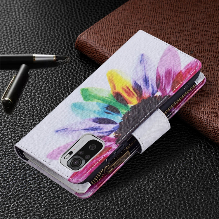 For Xiaomi Redmi Note 10 4G Colored Drawing Pattern Zipper Horizontal Flip Leather Case with Holder & Card Slots & Wallet