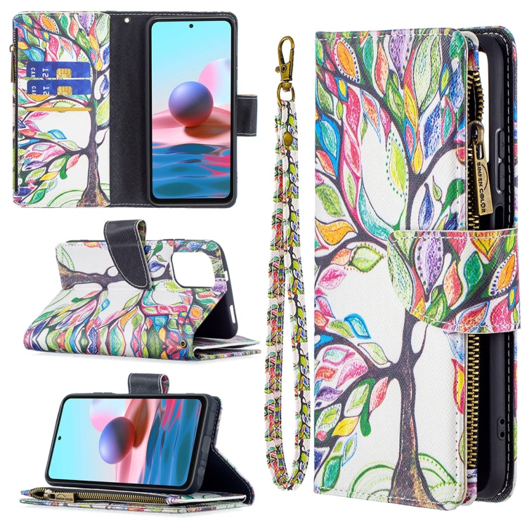 For Xiaomi Redmi Note 10 4G Colored Drawing Pattern Zipper Horizontal Flip Leather Case with Holder & Card Slots & Wallet