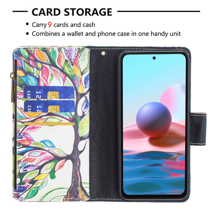 For Xiaomi Redmi Note 10 4G Colored Drawing Pattern Zipper Horizontal Flip Leather Case with Holder & Card Slots & Wallet