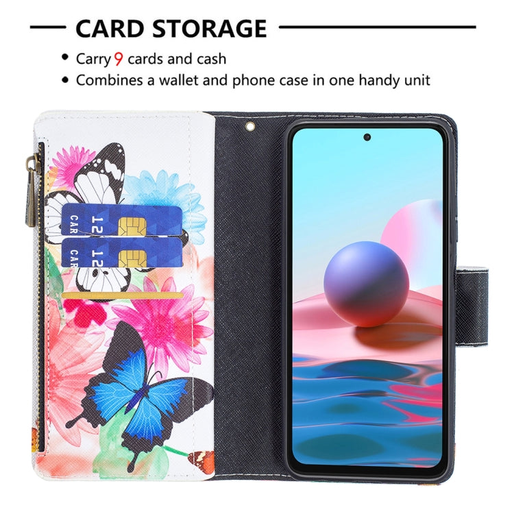 For Xiaomi Redmi Note 10 4G Colored Drawing Pattern Zipper Horizontal Flip Leather Case with Holder & Card Slots & Wallet